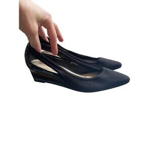 Ellen Tracy black sling patent leather square wedge heel Sz 8 women’s